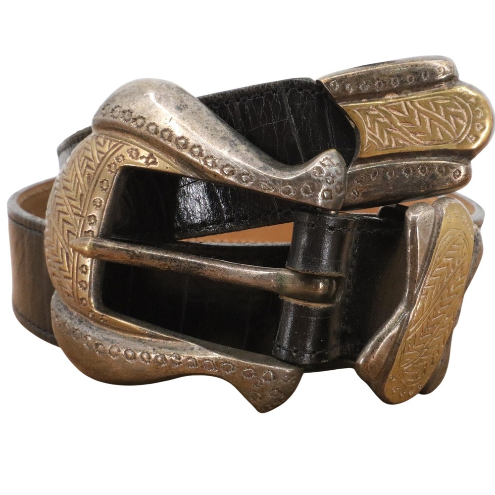 Vintage Streets Ahead Black Leather Western Concho Buckle Belt Womens S